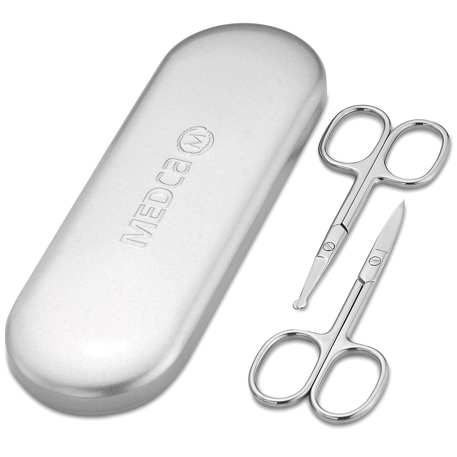 Stainless Steel Grooming Scissors - Eyebrow Scissor Beard Mustache Trimming Set Small Curved Rounded Tip Facial Hair Trimmer