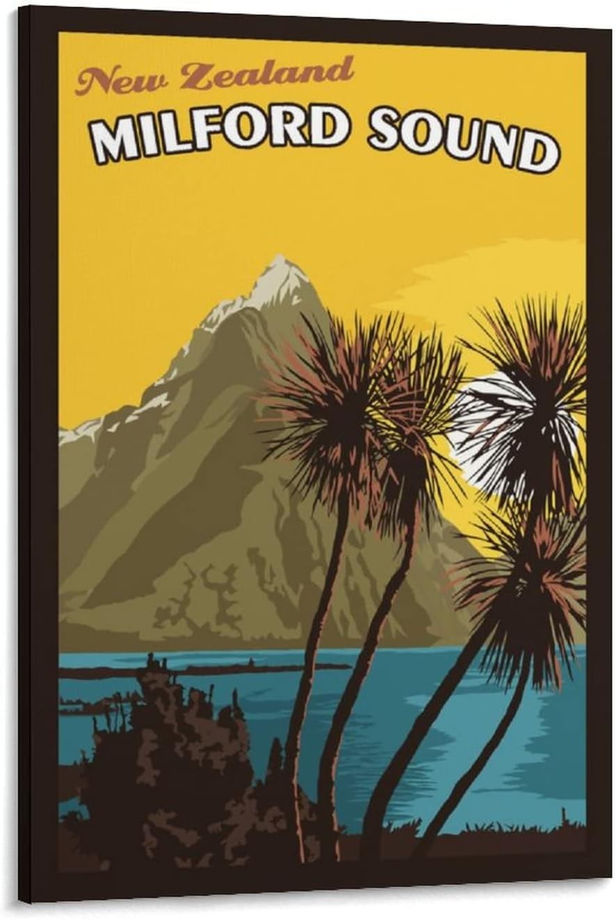 VISTYL Metal Tin Sign New Zealand Milford Sound Bishop Crown Mountain Vintage Travel Tin Sign Vintage Bar Kitchen Garage Cave Home Wall Funny Decor Retro Tin Sign 14x20CM