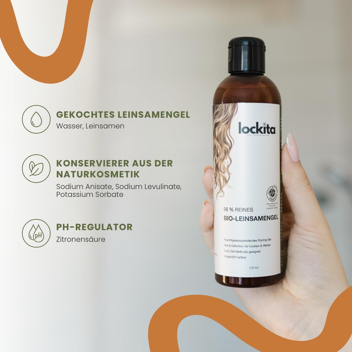 98% reines Leinsamengel für Haare & Locken- Anti Frizz Lockengel Naturlocken – Scrunch Gel - Curl Gel – Bio Styling Gel – ohne Silikone – Curly Girl Methode geeignet
