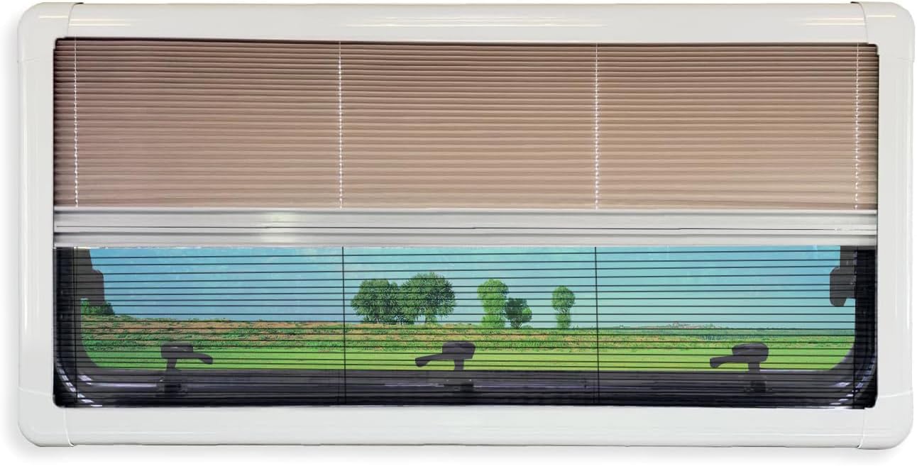 RV Window Shade, Aluminum Frame RV Blinds Shades for Window, 32" W x 24" L, 2-in-1 Screen & Pleated Blinds, RV Blinds for Camper Window