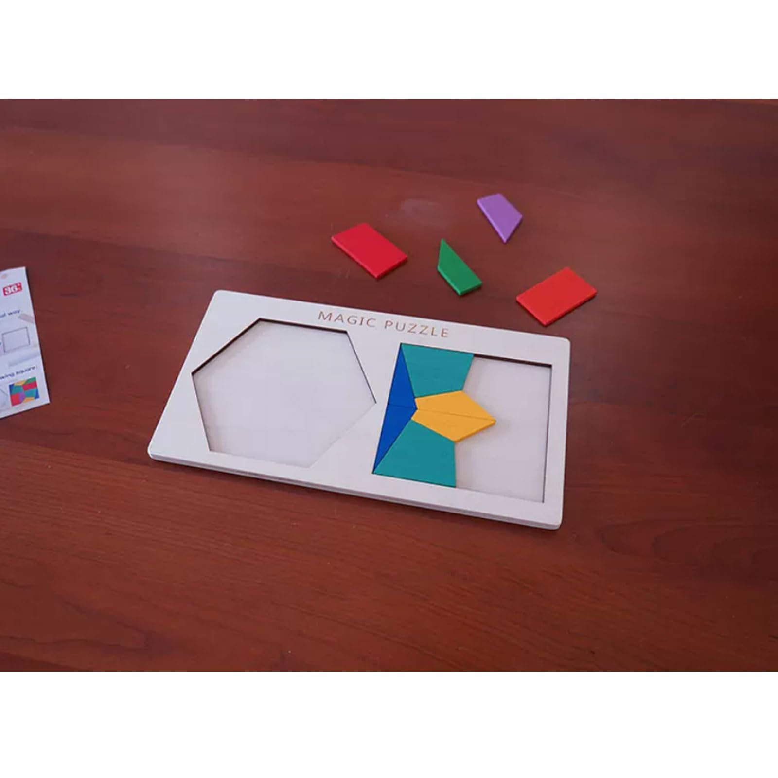 Puzzle Rompicapo in Legno Montessori a Esagono e Quadrato | Gioco di logica geometrica Tangram di alta difficoltà, giocattolo educativo in legno intelligente