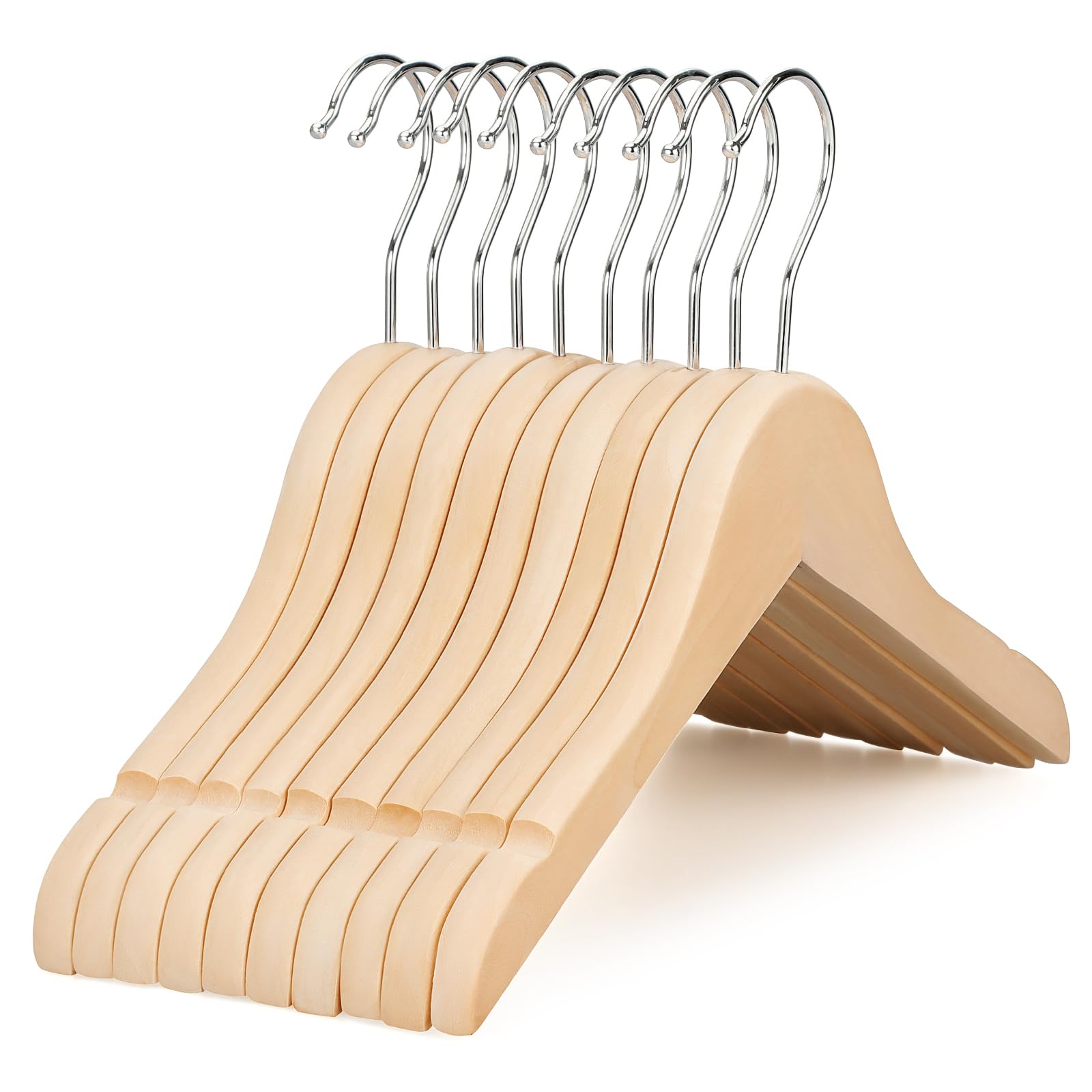 Unfinished/Natural Kids Children Baby Wood Wooden Clothes Dress Shirt Hangers with No Painting - 360°Stronger Flexible Hook- Extra Smoothly Cut Notches, 10 Pack CT09N