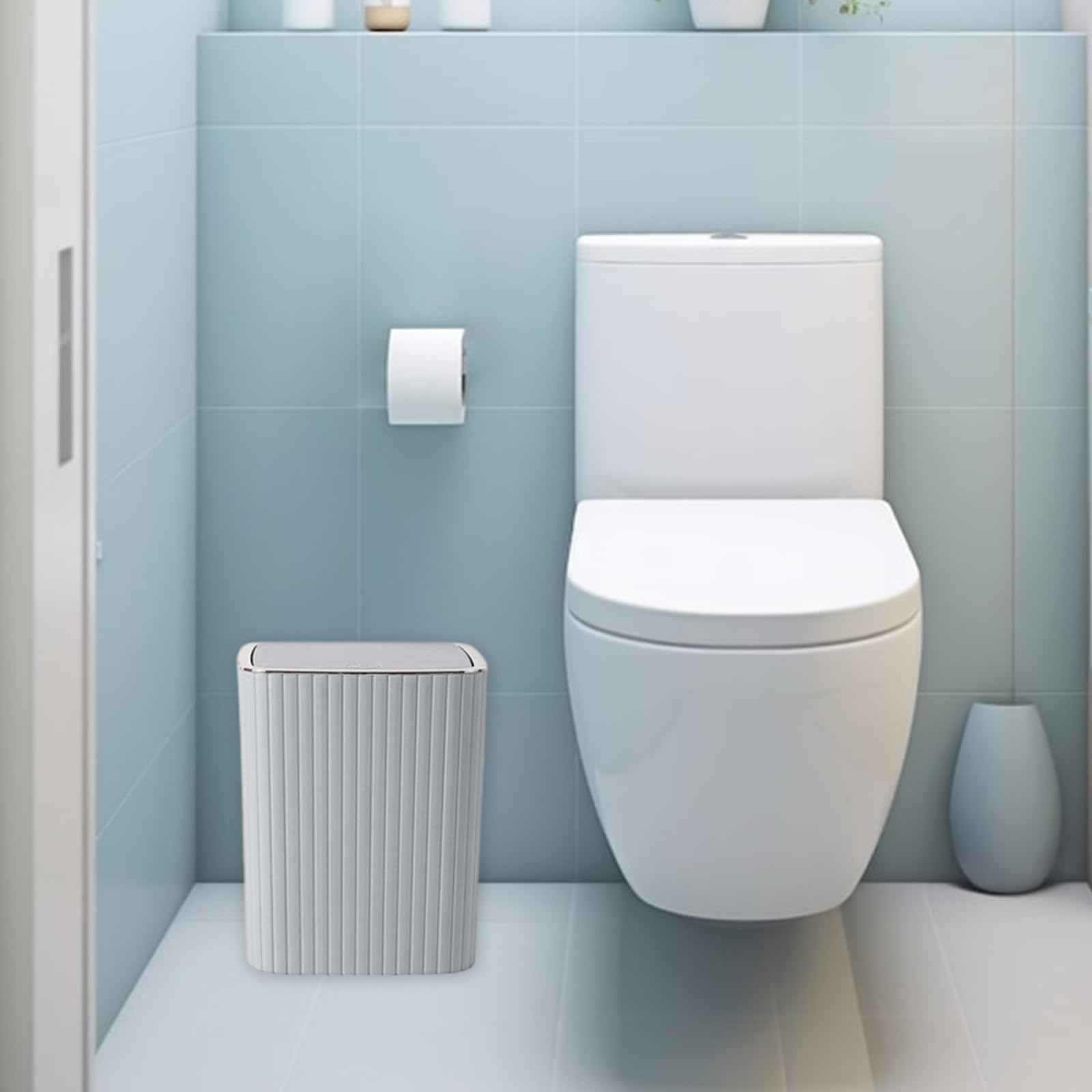 Juego completo de 6 piezas esenciales para el baño con soporte para cepillo de dientes, dispensador de jabón líquido de manos, bote de basura, dispensador de jabón reutilizable y juego de vasos para