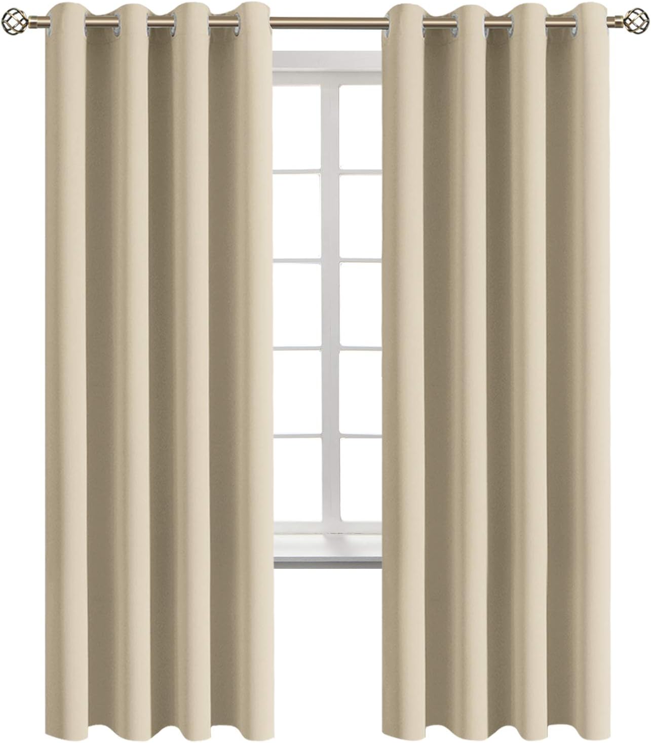 BGment Room Darkening Curtains 72 Inches Long - Grommet Thermal Insulated Drapes Window Treatment Curtains for Bedroom, 2 Panels, 52 x 72 Inch, Beige
