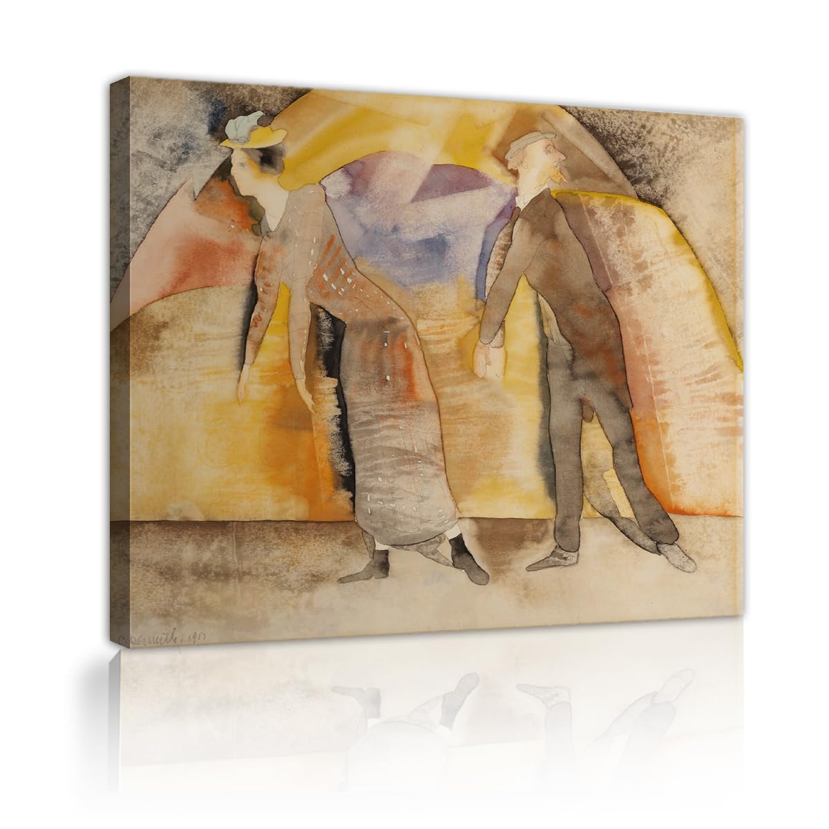 TOANGWALL Retro Stage Dancers Canvas Wall Art Hallway Charles Demuth In Vaudeville Famous Watercolor Painting Framed Prints for Apartment Decor 90x110cm