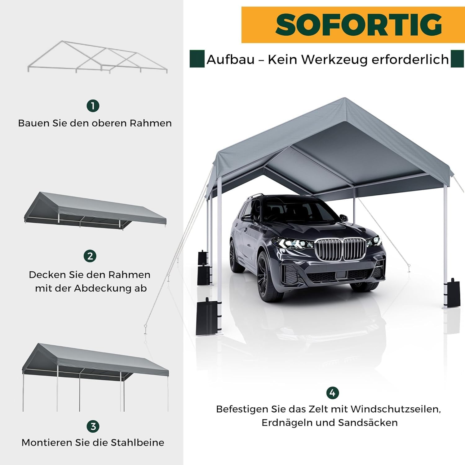 zelt autogarage Carport 3x6 m Zeltgarage Carport mit Dach, UV-beständig wasserdicht Garagenzelt Unterstand Lagerzelt Weidezelt Garagenüberdachung für Auto, LKW, SUV, Boot, Auto Garage für Garten Party Garten Arisol Befestigung für Vorzeltteppiche Shopify Date Listed : 2019-09-03 Set:3-Set
