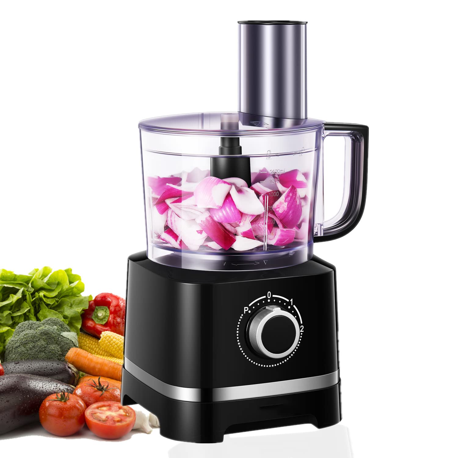 12 Cup Compact Food Processor, Variable Speed with Pulse Function, Utility Blade, Reversible Slicer/