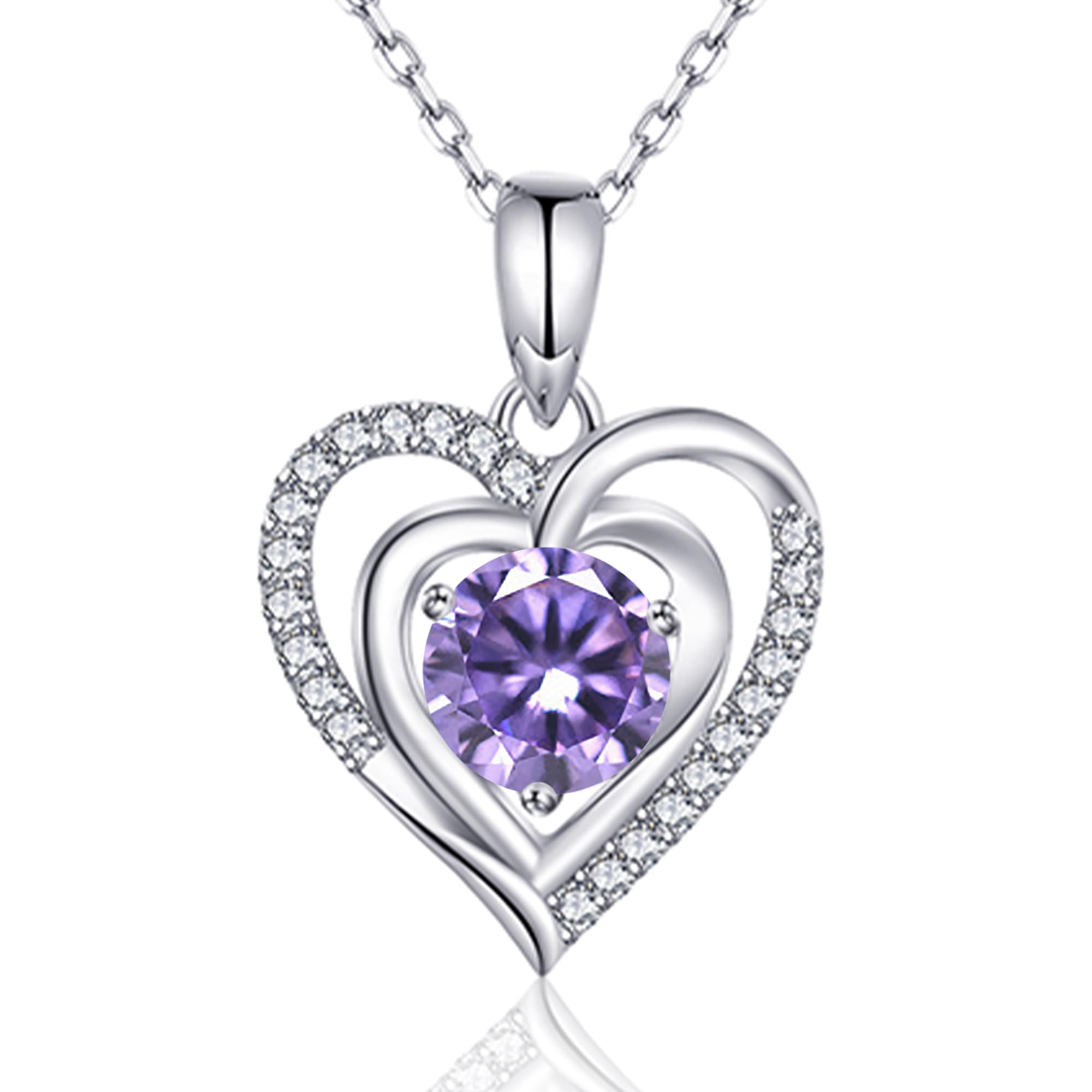 immobird Halskette Damen Geburtsstein Kette 925 Sterling Silber Herz Anhänger Halskette für Frauen Klassisch Schmuck Geschenk für Damen Freundin