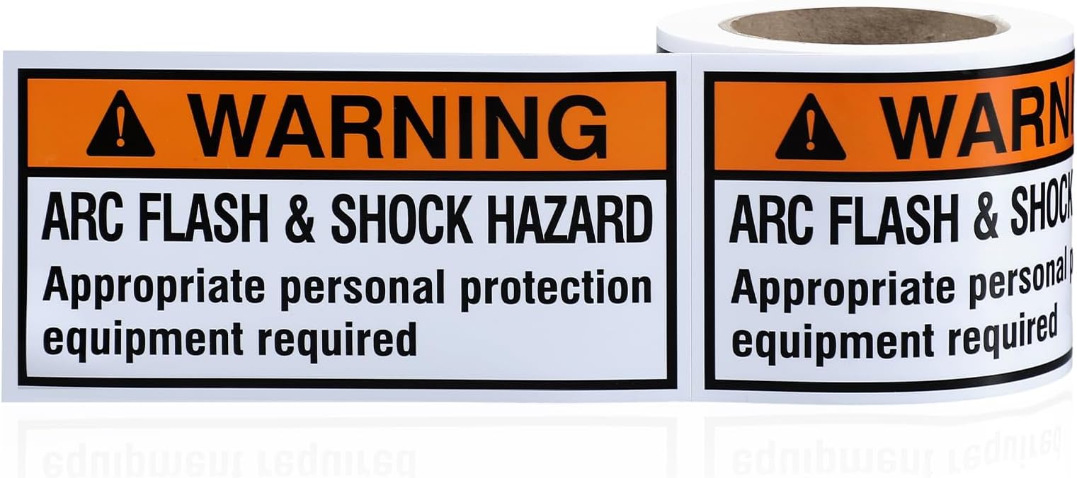 100 PCS Arc Flash and Shock Hazard Label - Warning Sticker PET Material for Electrical Outdoor Waterproof & UV Resistant, 4 x 2 Inches