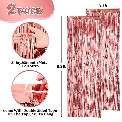 Image of Voircoloria 2 Pack Rose Gold Foil Fringe Backdrop Curtains, Tinsel Streamers Birthday Party Decorations, Fringe Backdrop for Graduation, Baby Shower, Gender Reveal, Disco Party