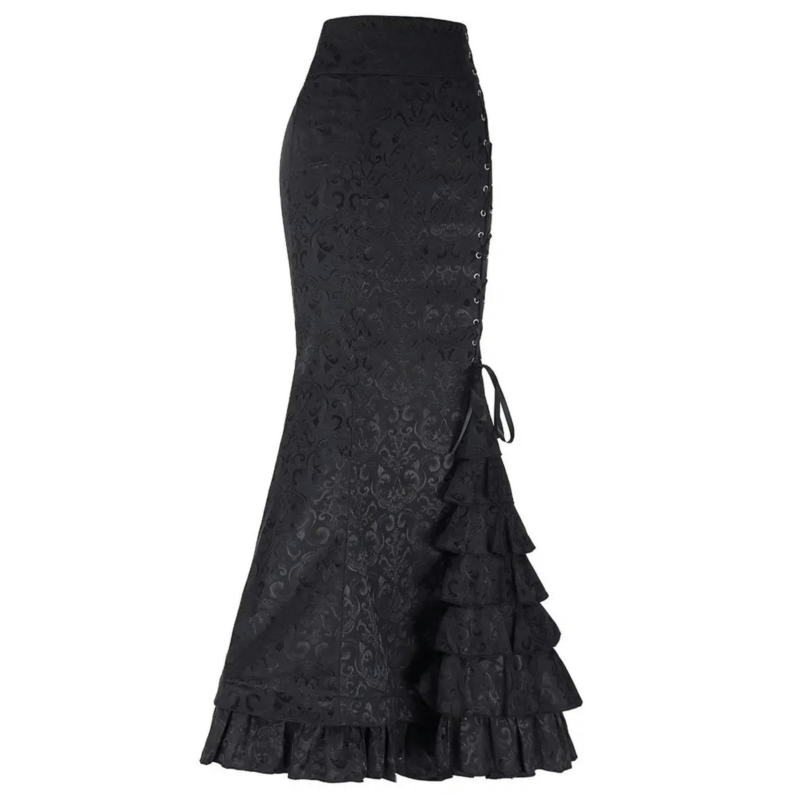 Falda Estampado de Flores Cadera Media Falda Falda Larga con Lazo en la Cintura con Volantes a la Moda para Mujer