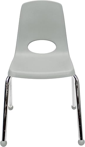 Miniatura 4 de FDP 16" Silla apilable escolar, silla de estudiante apilable con patas de acero cromado y ruedas; para aprendizaje en casa o en el aula - Gris claro