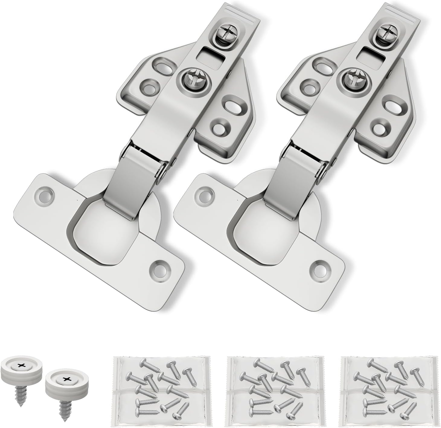 Accessories Pack for Pocket Drawer Slides – 2 Full Overlay Hinges, 36 Screws, 2 Rollers – Complete Installation Kit
