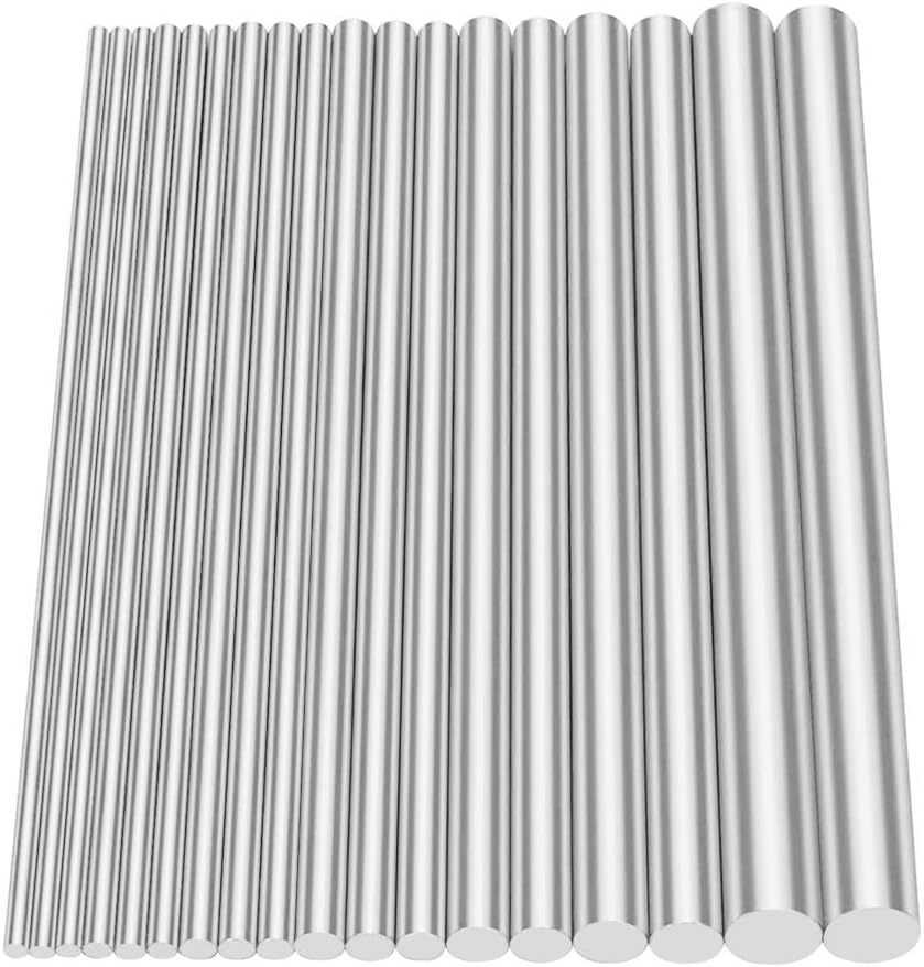 Glarks 18Pcs Aluminum Solid Round Rod Lathe Bar Stock Assorted for DIY Craft Tool, Diameter 2.5-8mm Length 100mm
