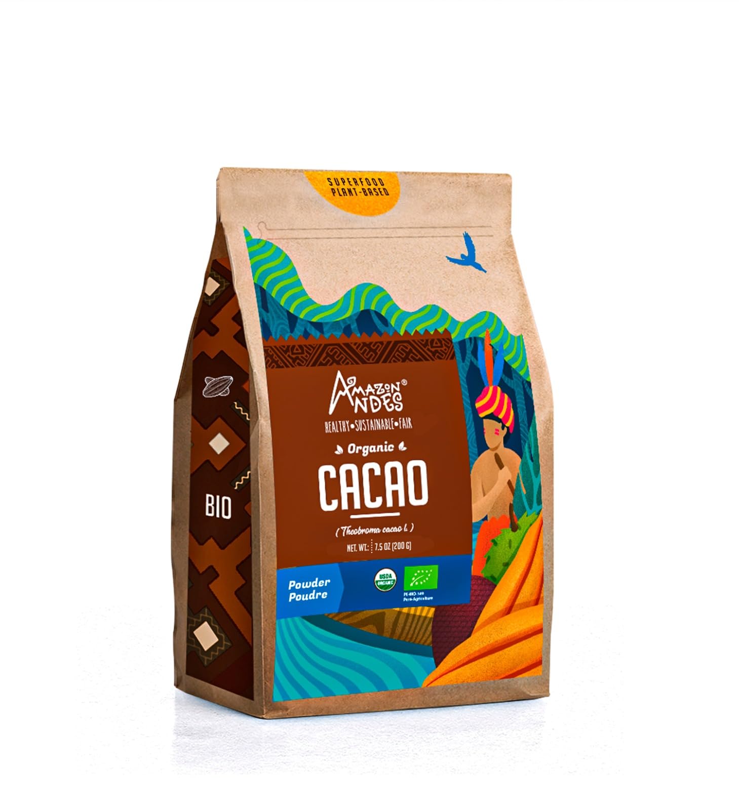 Cacao Powder l 7.1 oz (200gr) Organic & Fair Trade certified superfood with rich flavor l Anti-aging & energizing l Perfect for smoothies and baking l Amazon AndesEU OrganicUSDA Organic