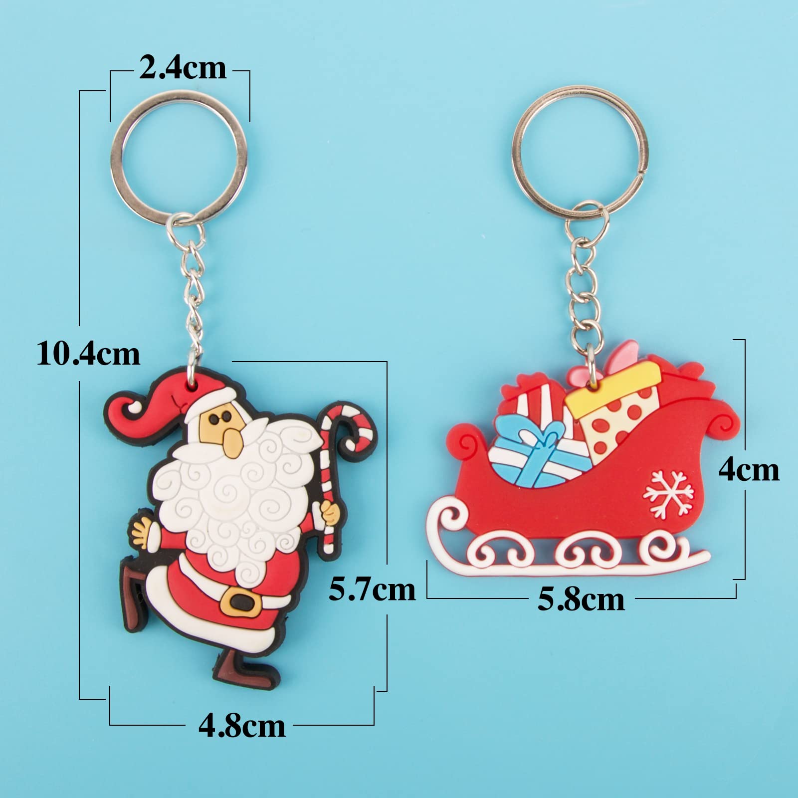 KAHEIGN 36 stks 3D Kerst Sleutelhanger Set, 6 Stijlen Tas Hangers Kerst Motieven Hanger Decoraties voor Sleutels Portemonnee Tas Gift Tag Party Bag Gift
