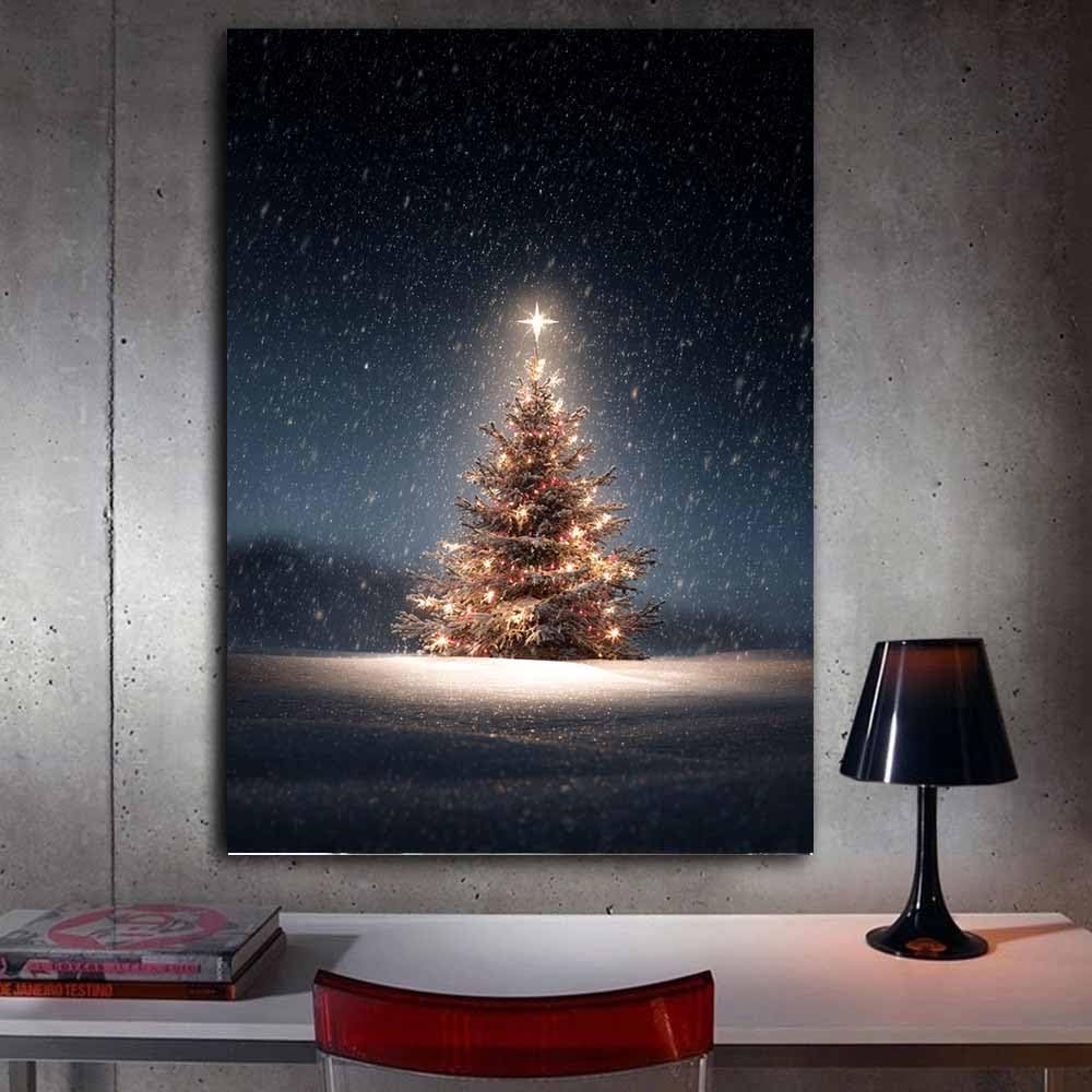 ZAMAEIU Vintage Choinka Sztuka ścienna Choinka Grafika Nadruk Retro Boże Narodzenie Pokój Dekoracja ścienna do domu sypialni salonu (czarna 63) - 60 x 90 cm oprawiona