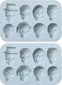 Halloween Themed Skull Bone Chocolate and Candy Silicone Molds for Cupcake Topper Snack Cookies Cake Decoration and Clay Crafting Projects 2 Pcs, Blue