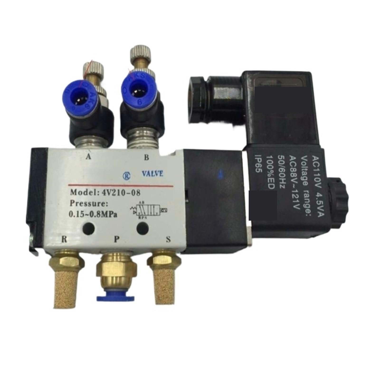 Uyqukggpsn 8Mm 1Pcs Pneumatic Flow Adjust Solenoid Valve 5Way 2 Position Air Gas Magnetic Valve 12V 24V 110V 220 Coil Volt Hose Quick Connection(,Ac36v)