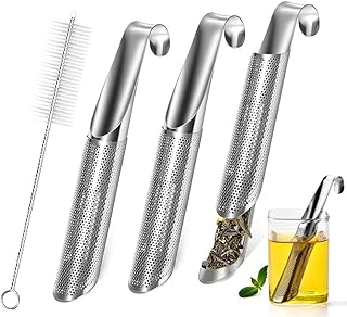 Stainless Steel Tea Diffuser for Loose Leaf Tea, Reusable Fine Mesh Metal Long-Handled Mesh Strainer Infuser with Brush for Single Cup Brewing, Tea Artifact Creative Pipe(3pcs)