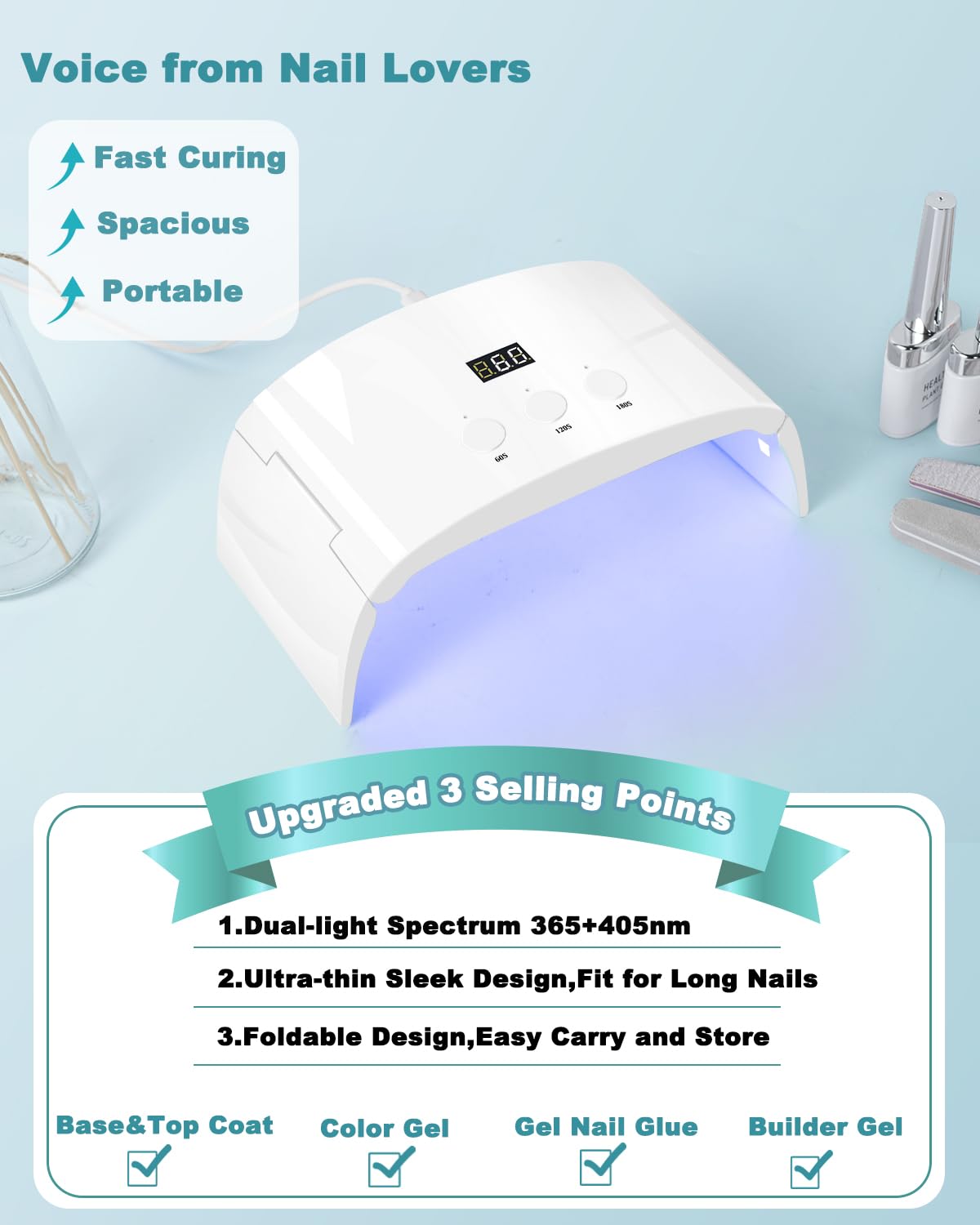 Lotifie UV LED Nail Lamp, Foldable Gel Polish Curing Light Dryer