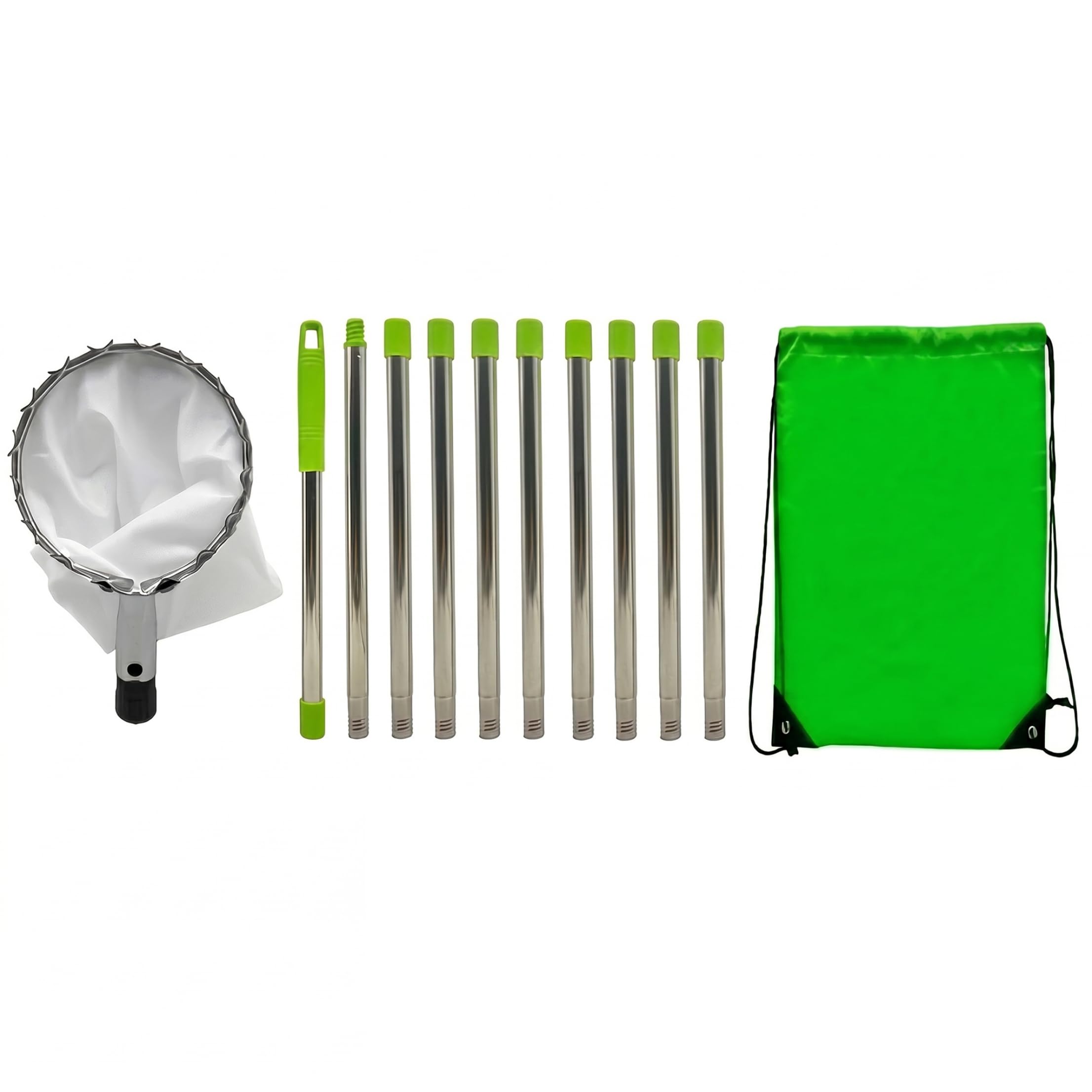 Raccoglifrutta, Asta raccoglifrutta telescopica a 10 sezioni con cestello – estende Fino a 4 m/13, 12 Piedi, Portatile per Mele, prugne, Argento e Verde, Asta con cestello telescopico