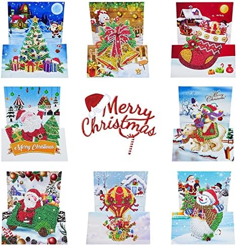 ABSDON 8Pcs Diamond Painting Christmas Cards 5D DIY Santa Claus Christmas Tree Snowman Christmas Greeting Cards Making Kits with Envelopes for Xmas New Year Holiday Gifts