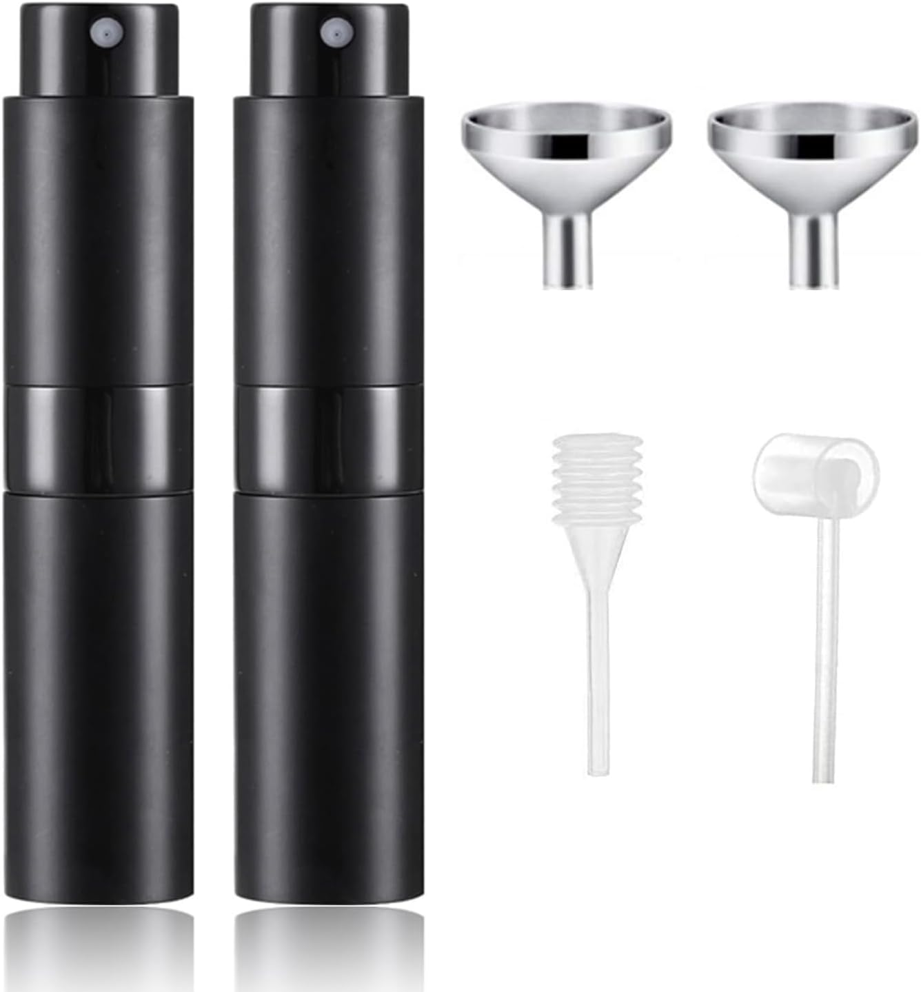 SONGQEE 8ml Travel Perfume Atomiser - Mini Refillable Bottle for Aftershave Spray, Upgraded Atomizer Pod and Refill Pump for Outdoor Traveling (2PCS BLACK)