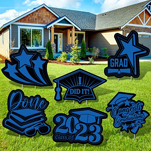 16 Inch 2023 Graduation Yard Sign Graduation Party Yard Signs With Stakes 6 Pcs Large Graduation Outdoor Lawn Decorations Graduation Party Yard Signs Rose Glitter Corrugated Yard Decoration (Blue) #TOP20