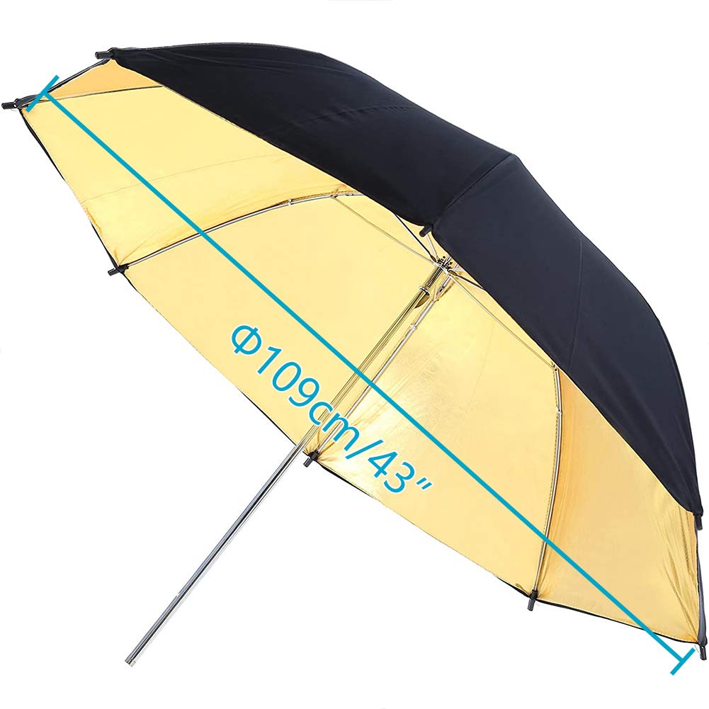 Foto Studio Nero Oro Ombrello Riflettente Ombrello per Ritratto Professionale Fotografia Luce Fotografica Flash Illuminazione Continua Video Illuminazione, 43 pollici