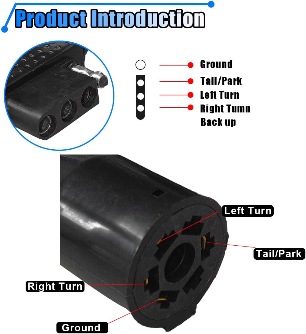 KITUREK 7-Pin Round to 4-Pin Flat Blade Trailer Plug Adapter, Waterproof Trailer Light Plug Connector, 7 Way to 4 Way Trailer Converter for RV Truck Caravan Utility Tow Vehicles
