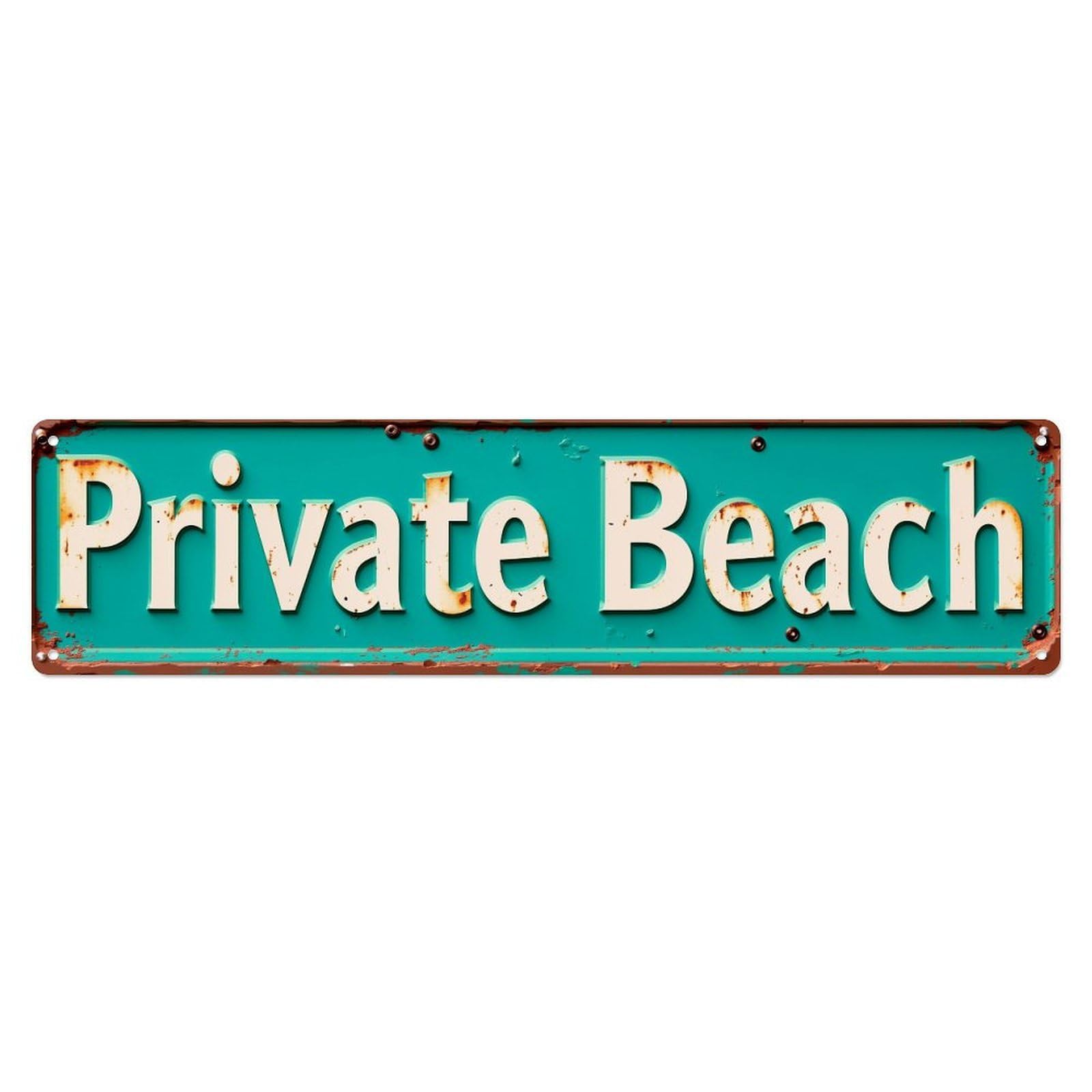 Jdyaojiesheng Vintage Private Beach Sign Pattern Print Tin Sign Retro Metal Wall Decor Metal Poster, Home Bar Garage Farmhouse Cafe Wall Art Decoration 4X16inch