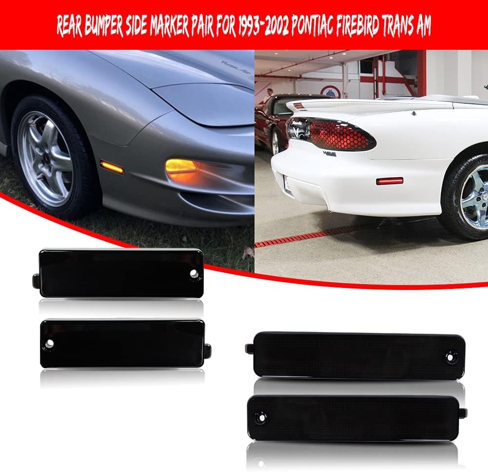 Smoked Lens Amber/Red LED Side Marker Light Kit Compatible With 1998-2002 Pontiac Firebird Trans Am, Replace OEM Sidemarker Lamps