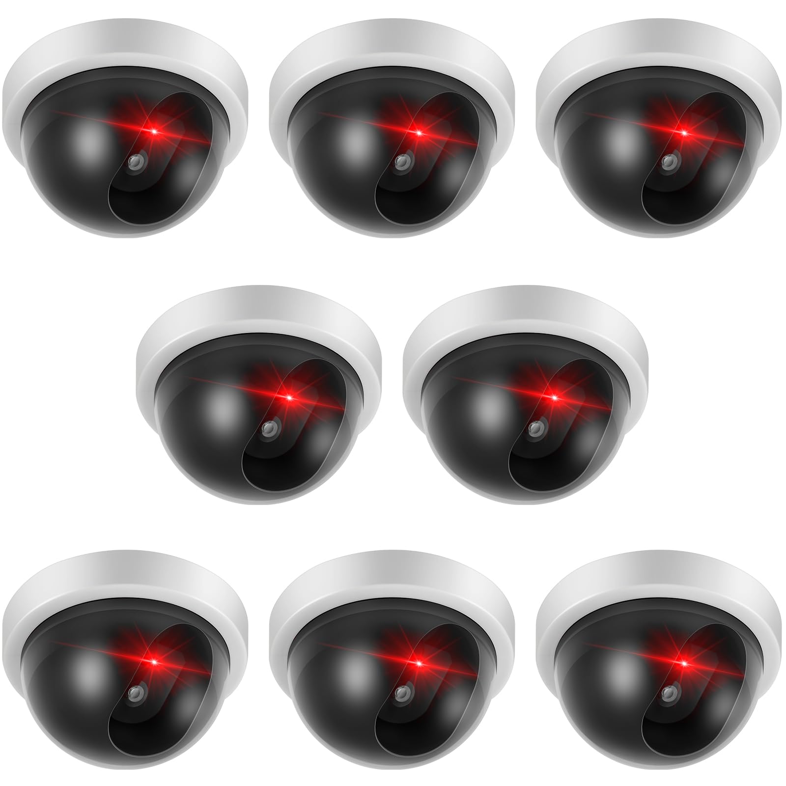 Kanayu 8 Pack Dummy Fake Camera CCTV Dome Fake Security with Flashing Red LED Light Wireless Surveillance Dummy CCTV for Outside Decoy Camera with Screws Tape for Indoor Outdoor Home (White)