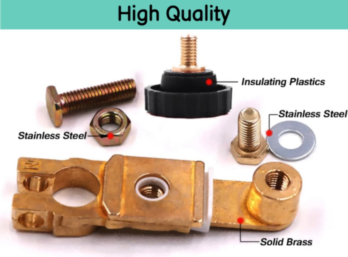 Battery Master Cut Off Switch 12V/24V, Gold Brass, Top Post Design, 2 Pack, Vehicle Battery Disconnect with Safety Cover