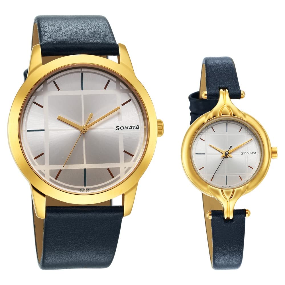 Sonata Quartz Analog Silver Dial Leather Strap Watch for Couple-NS7712587040YL01P (B0BS3WF1R7) Amazon Price History, Amazon Price Tracker
