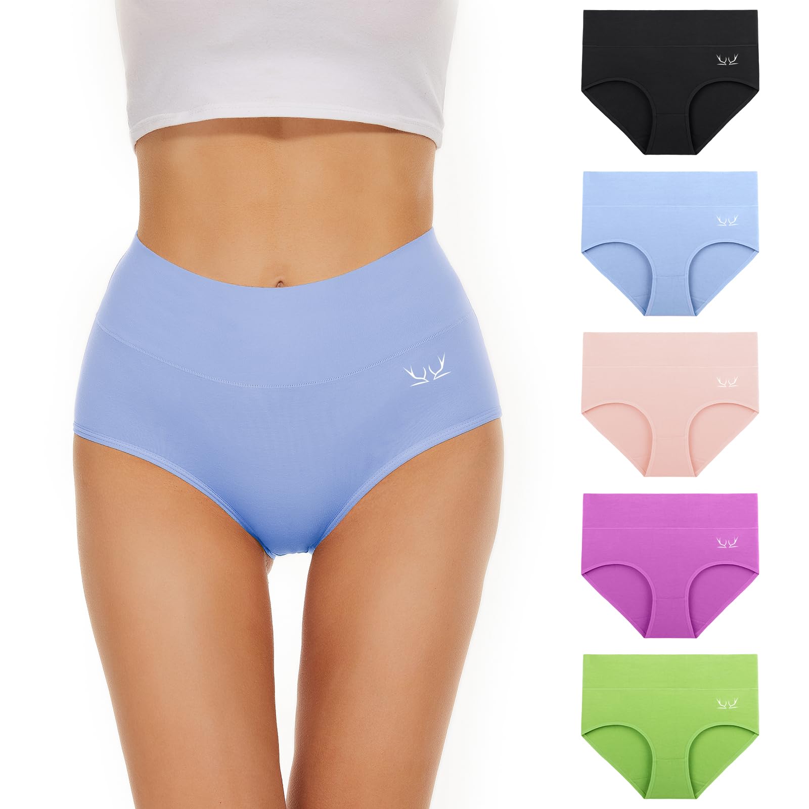 TANSTC Mutande Slip Donna Cotone Vita Alta Culotte Donna Comode Elasticizzato Sexy Intimo, Pacco da 5