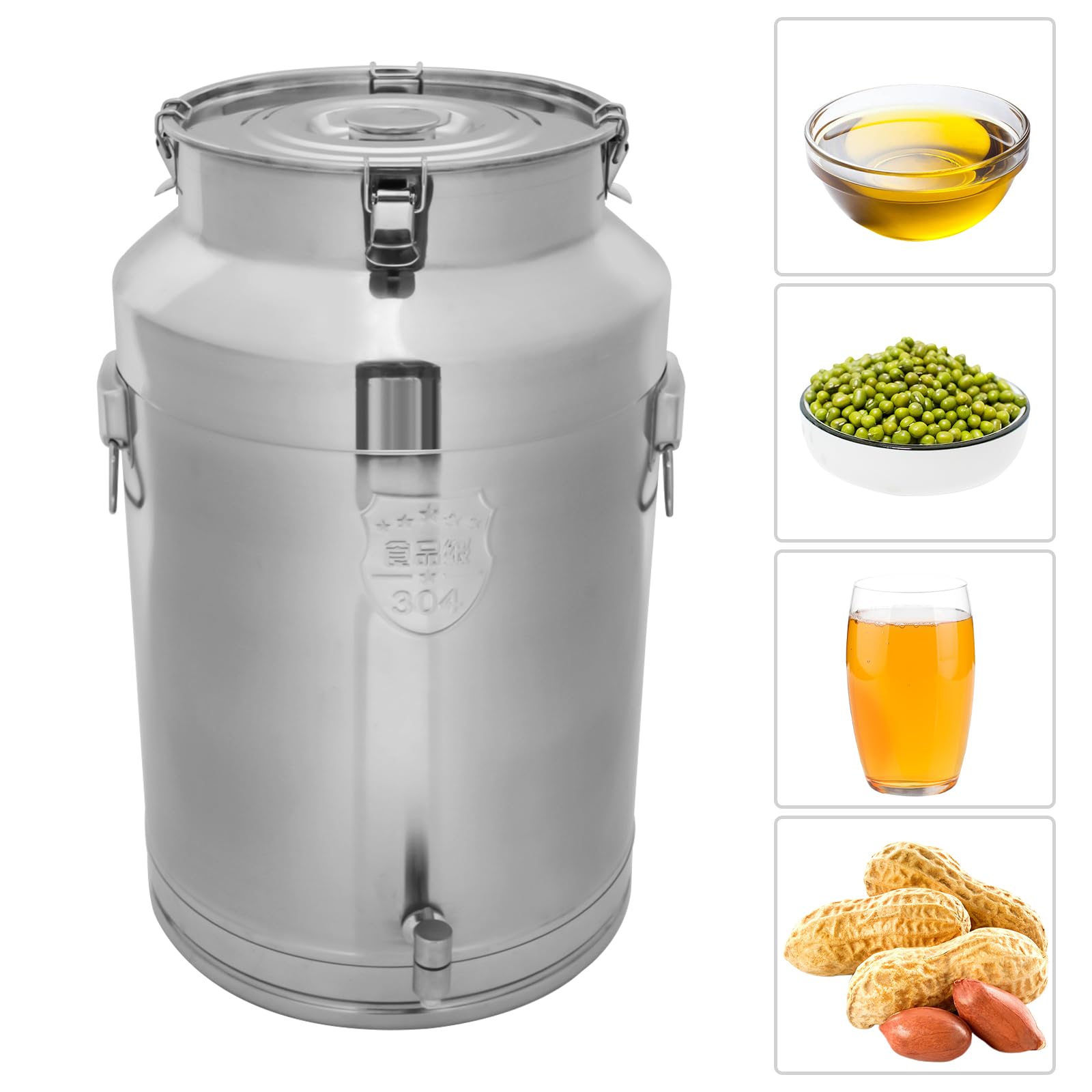 76L Milchkanne mit Hahn, Edelstahl-Milchkanne mit Deckel Milchkännchen Milchtransportbehälter Weinkübel Eimer Flasche Edelstahl-Milcheimer mit versiegeltem Deckel für Getreide Wein Flüssigkeit
