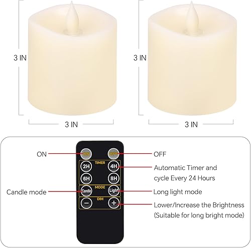 Miniatura 6 de Velas sin llama de 3 x 3 que funcionan con pilas con temporizador remoto, duran 600 horas, velas de batería parpadeantes, velas LED eléctricas de