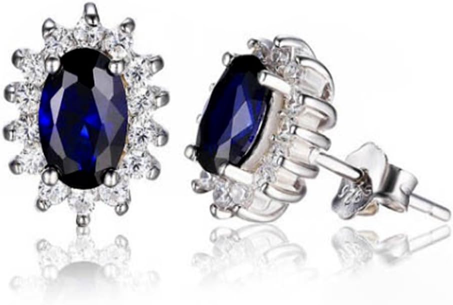 Kate Earrings for Women by Ginger Lyne | Halo Oval Stud Ear Rings for Her | Sterling Silver Blue and Clear Cubic Zirconia Fashion Jewelry for Women