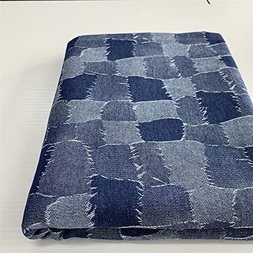 Pceewtyt Beau Tissu denim au mètre Tissus en coton jean lavé Jacquard pour couture Treillis de patch 170 cm Large le bricolage, la décoration intérieure...