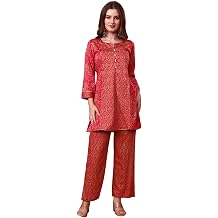 Tissu Womens Cotton Satin Dark Pink Printed Co-ord Set Kurta Set