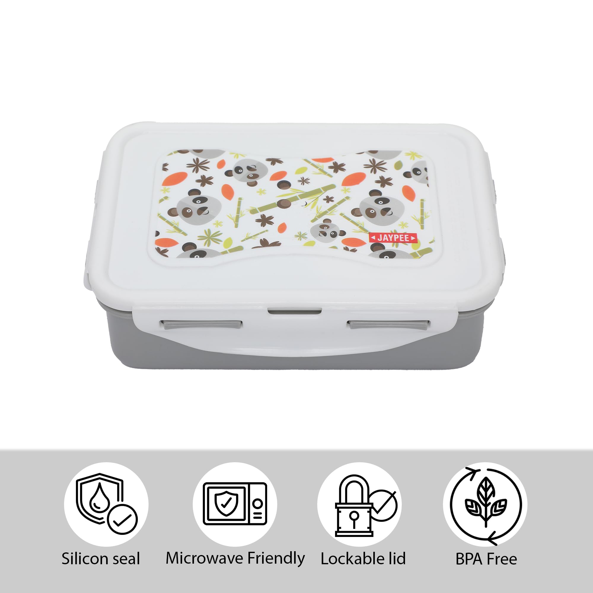 JAYPEE Nutter Butter Plastic 2 Container Lunch Box with Spoon | Tiffin Box with Silicon Seal |BPA Free, Grey, 750 ml |Suitable for School Kids - Image 6 thumbnail