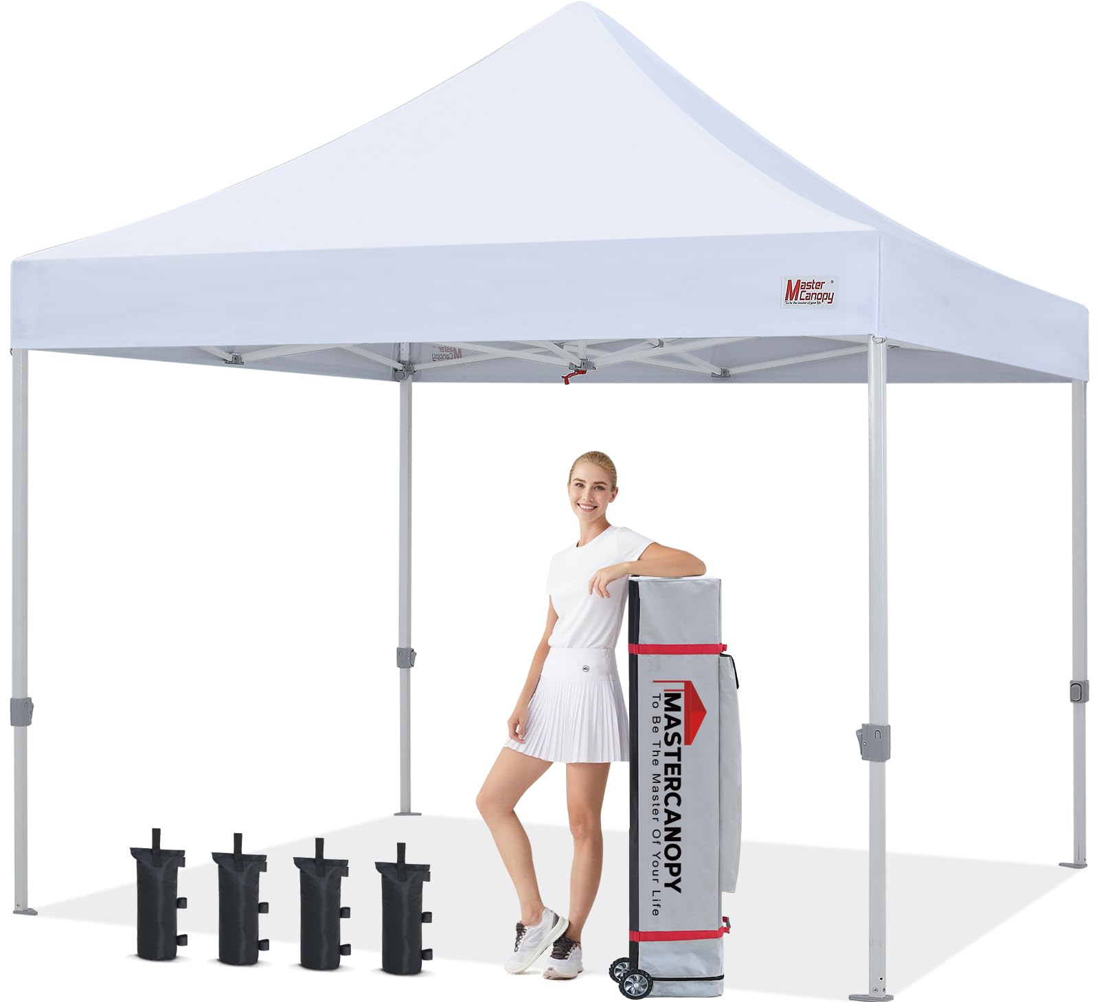 MASTERCANOPY 10x10 Heavy Duty Pop Up Canopy Tent with Roller Bag(White) | Commercial Canopy Tent, Durable Frame, Large Space, Waterproof & UV-Proof Fabric, 3 Height Adjust, Market/Vendor/Event