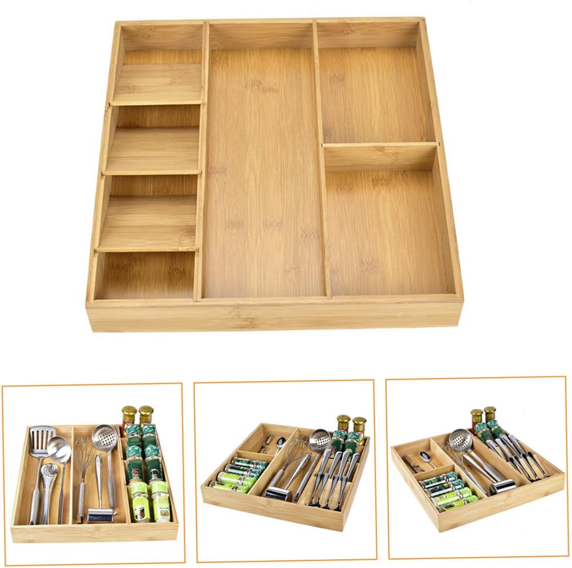 7-compartment Storage Tray Flatware Organizer Kitchen Utensil Holder Multipurpose Storage Box for Tableware and Tea Bags Household Drawer Organizer