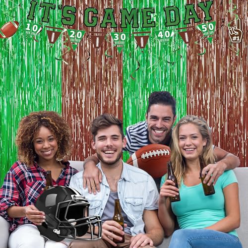 Image of Browm and Green Fringe Curtain Party Streamers 2Pack 3.3 x 8.3 Ft Foil Fringe Backdrop Curtains for Birthday Wedding Bridal Holiday Tinsel Streamers Green Party Decorations Door Streamer