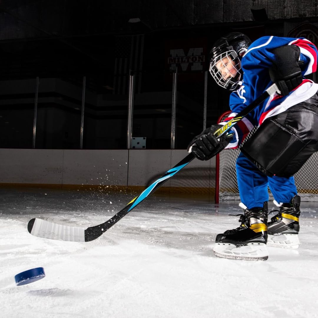 TronX Youth Mite Lot de 6 palets de hockey sur glace pour enfants légers avec sac de transport en maille, parfaits pour la manipulation des bâtons et les exercices d'entraînement (bleu)