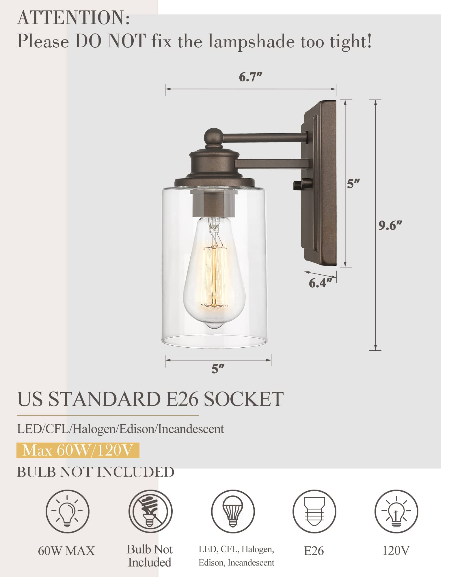 Bathroom Vanity Light, HWH 1 Light Wall Sconce Lamp Over Mirror