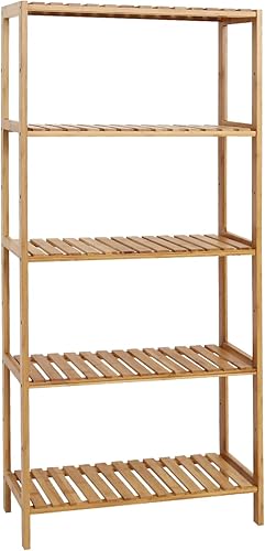 Estante multifuncional de bambú para baño, cocina, sala de estar, soporte para plantas y flores, estante de almacenamiento (5 niveles)
