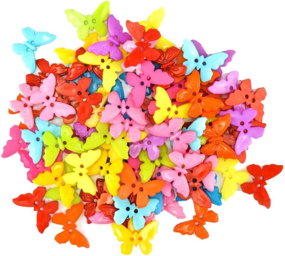 Unobite 2-Holes Butterfly Design Plastic Buttons for Sewing and DIY Craft Pack of 100 Piece